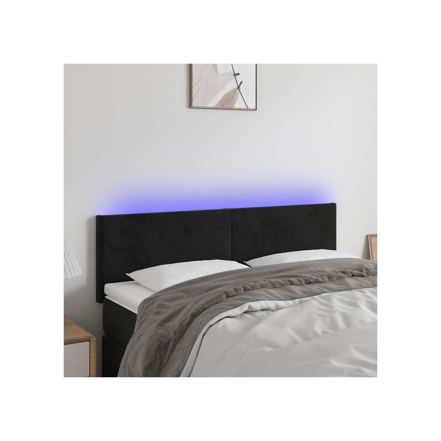 Tête de lit à LED Noir 144x5x78/88 cm Velours