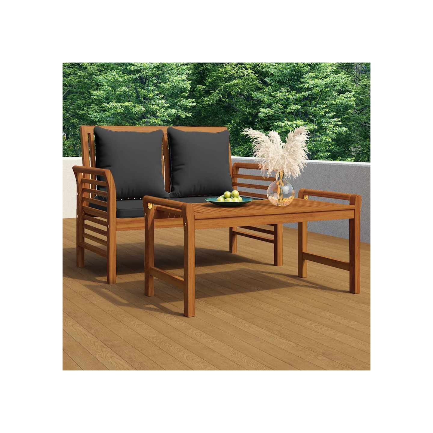 Salon de jardin 2 pcs avec coussins gris foncé Bois massif