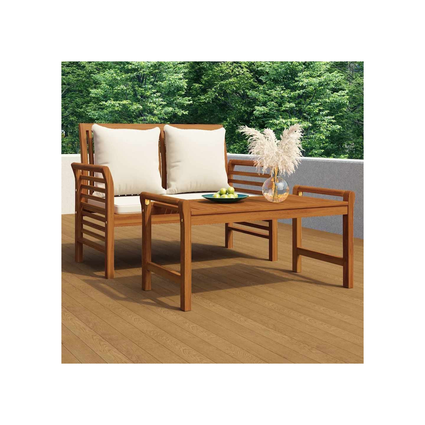 Salon de jardin avec coussins blanc crème 2 pcs Bois massif
