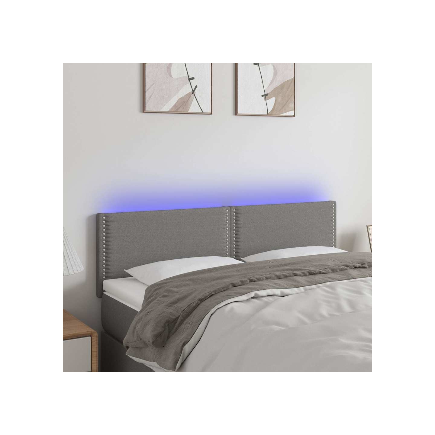Tête de lit à LED Gris foncé 144x5x78/88 cm Tissu