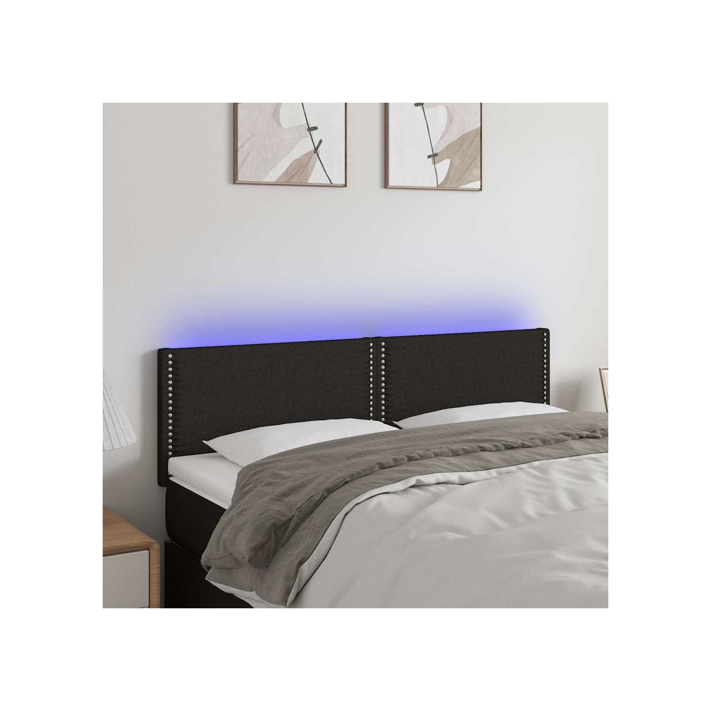 Tête de lit à LED Noir 144x5x78/88 cm Tissu