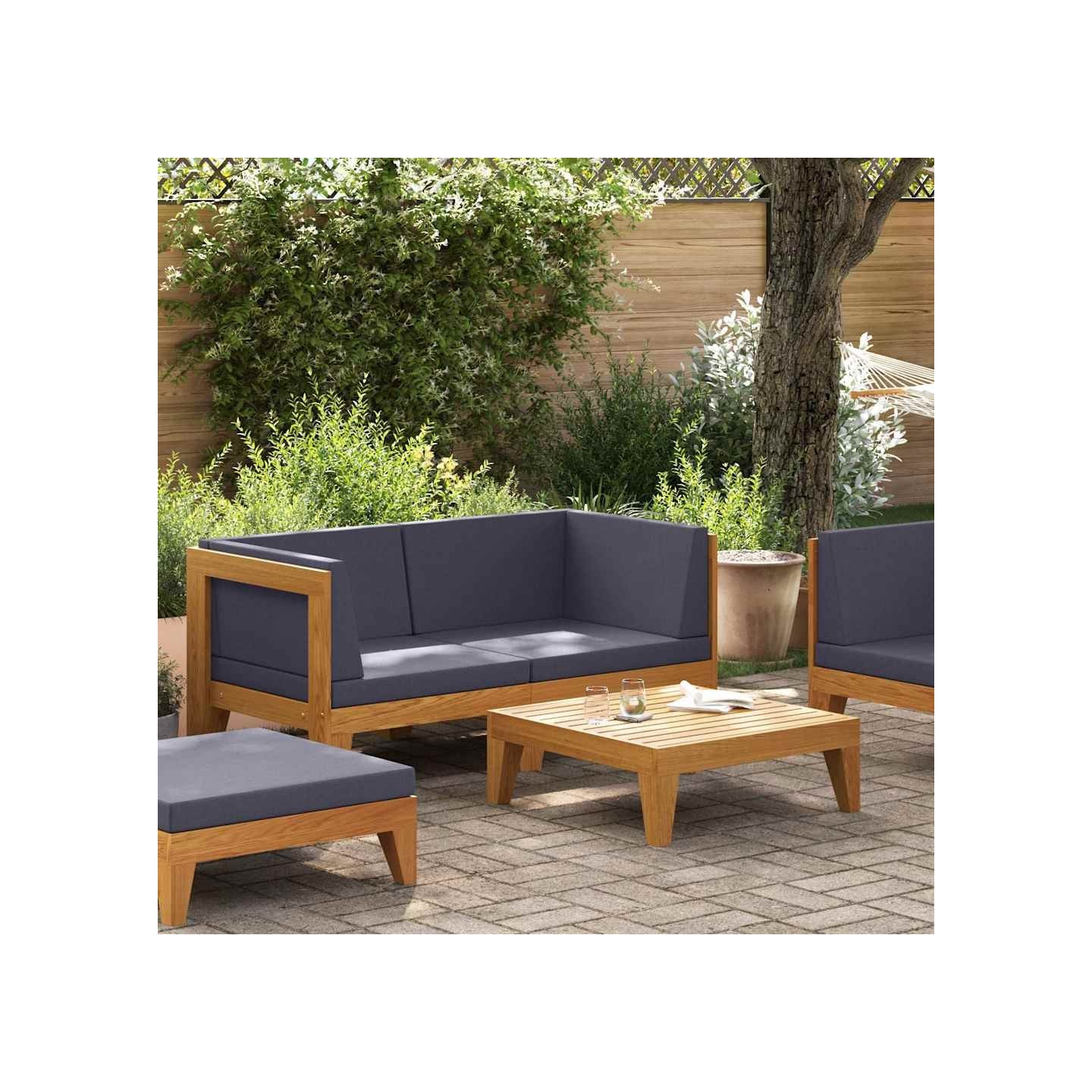 Salon de jardin 2 pcs avec coussins Bois d'acacia solide