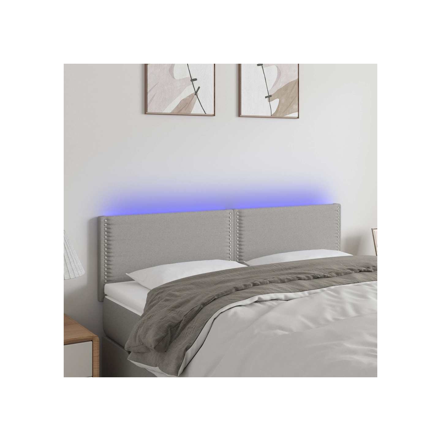 Tête de lit à LED Gris clair 144x5x78/88 cm Tissu
