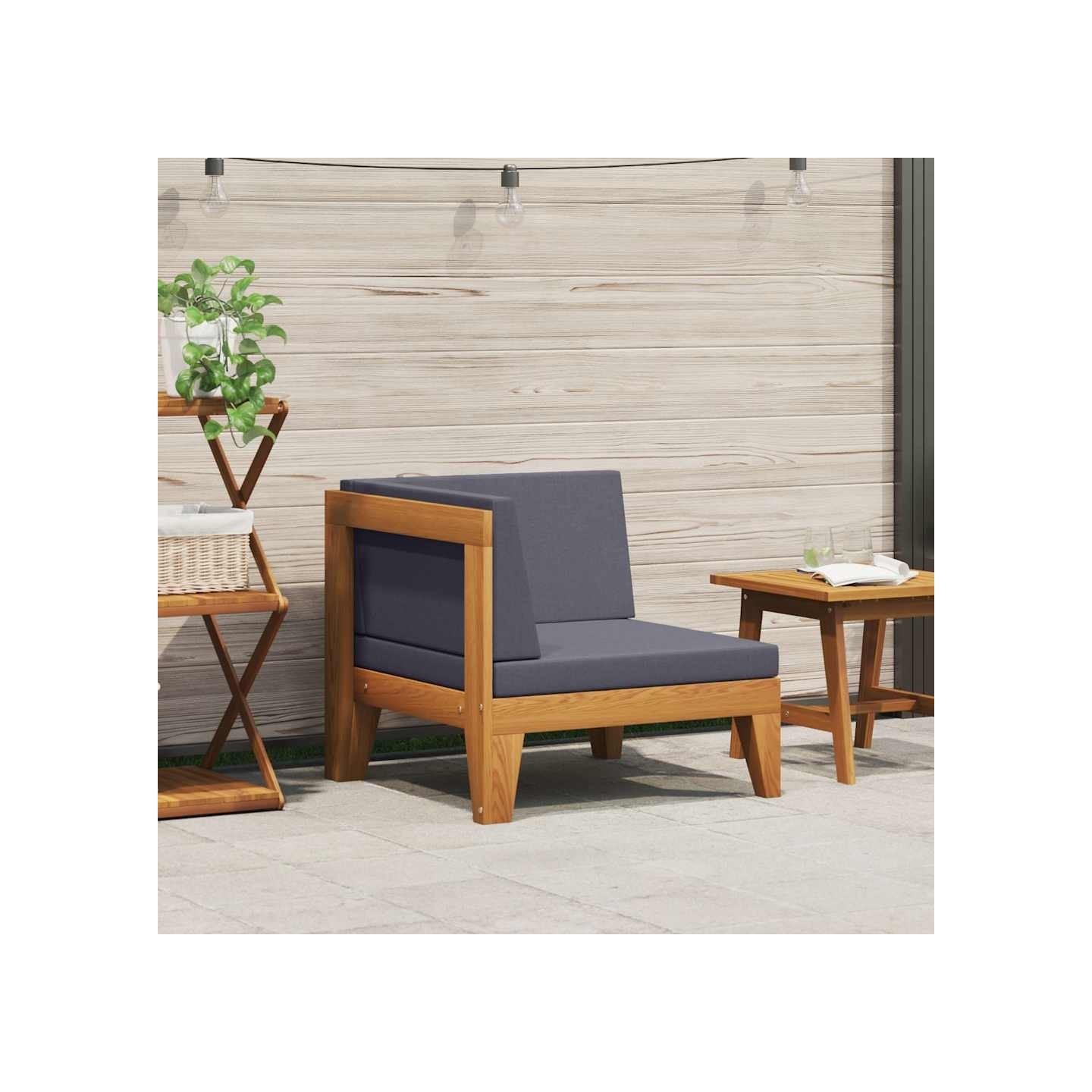 Canapé d'angle sectionnel et coussins gris foncé Bois d'acacia