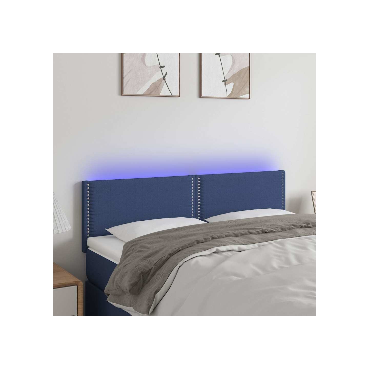 Tête de lit à LED Bleu 144x5x78/88 cm Tissu