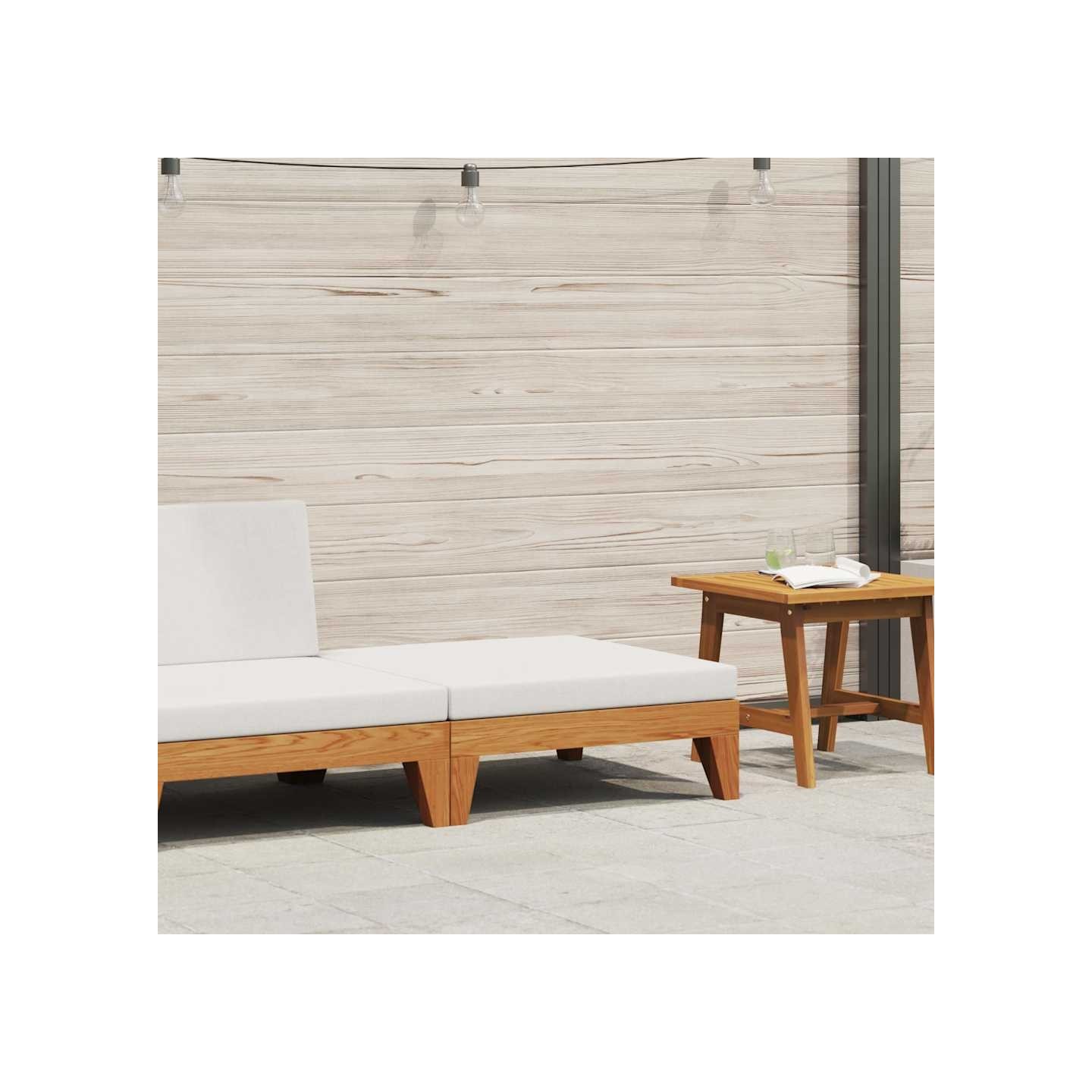 Repose-pied sectionnel avec coussin blanc crème Bois d'acacia