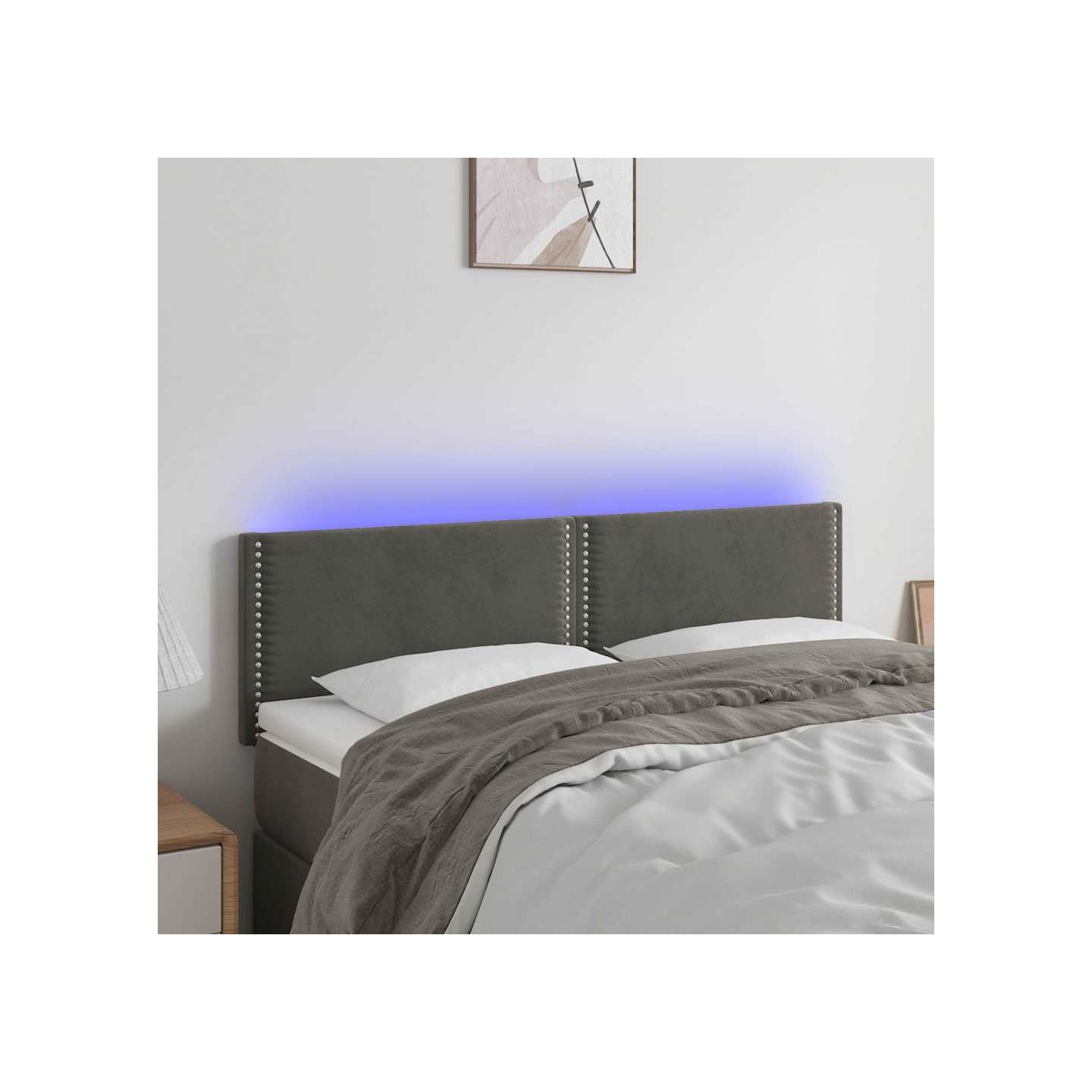 Tête de lit à LED Gris foncé 144x5x78/88 cm Velours