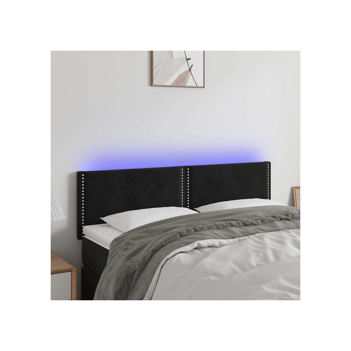 Tête de lit à LED Noir 144x5x78/88 cm Velours