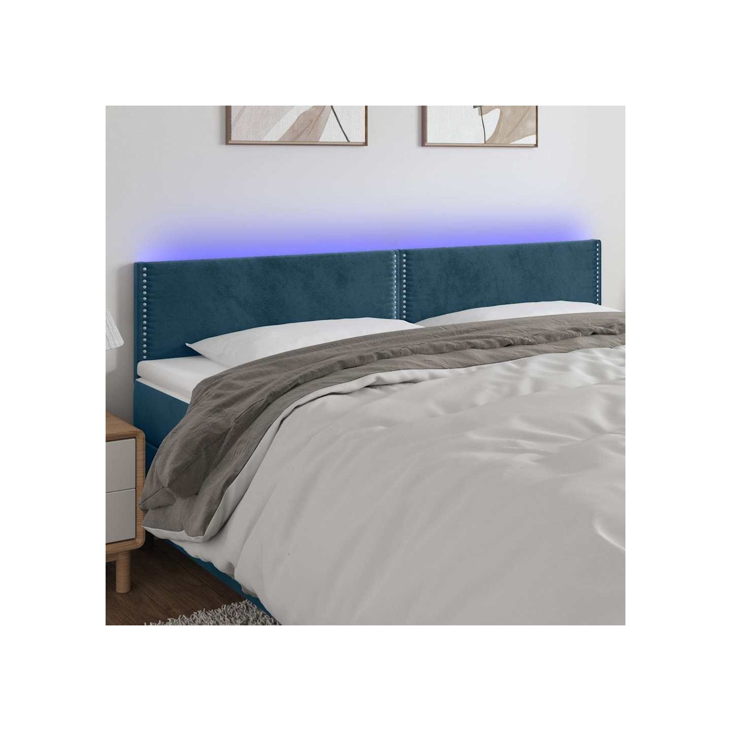 Tête de lit à LED Bleu foncé 200x5x78/88 cm Velours