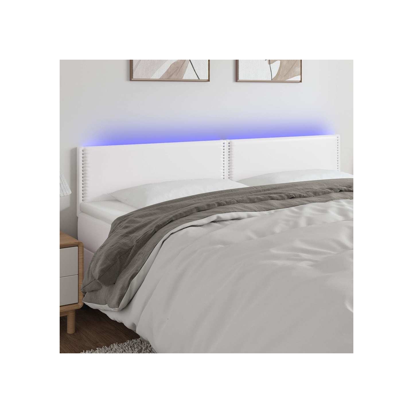 Tête de lit à LED Blanc 200x5x78/88 cm Similicuir