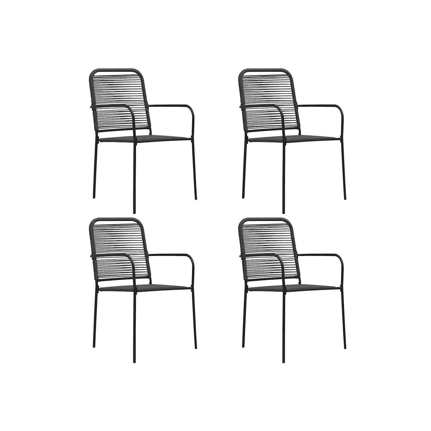 Chaises de jardin lot de 4 Corde en coton et acier Noir