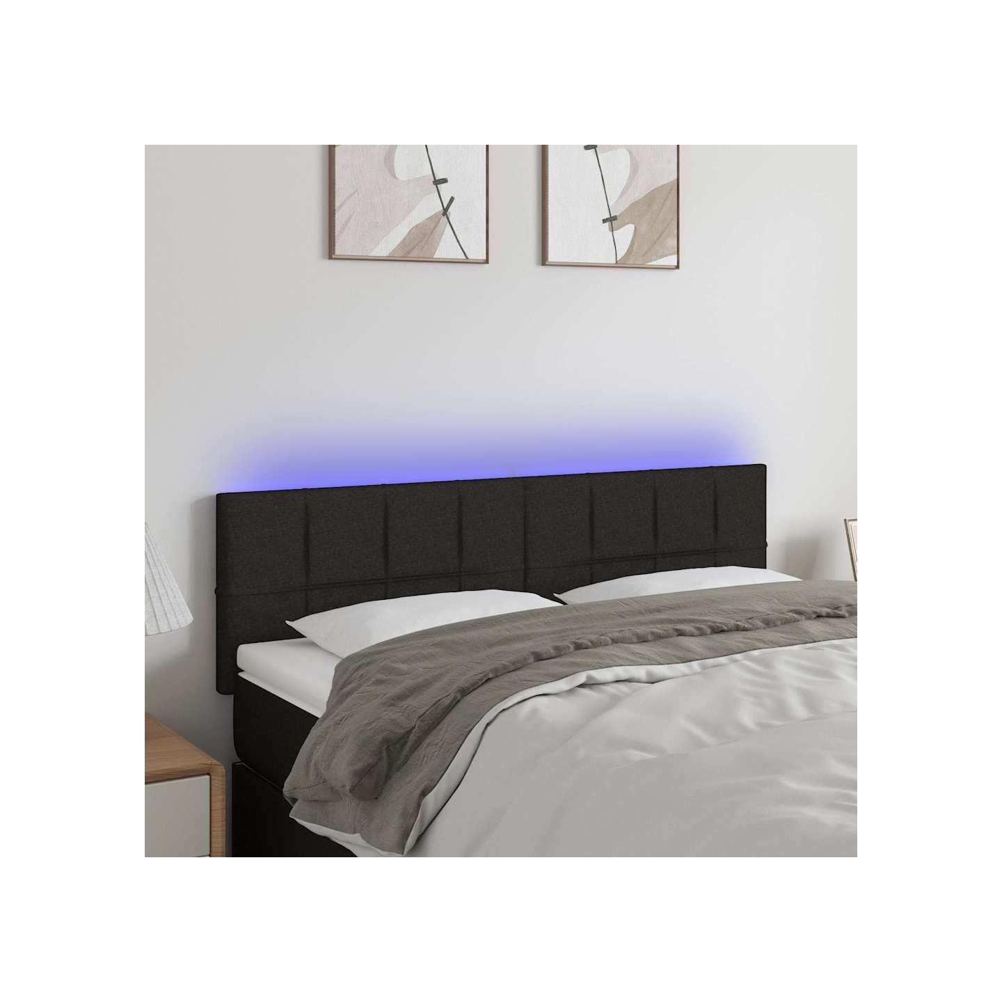 Tête de lit à LED Noir 144x5x78/88 cm Tissu
