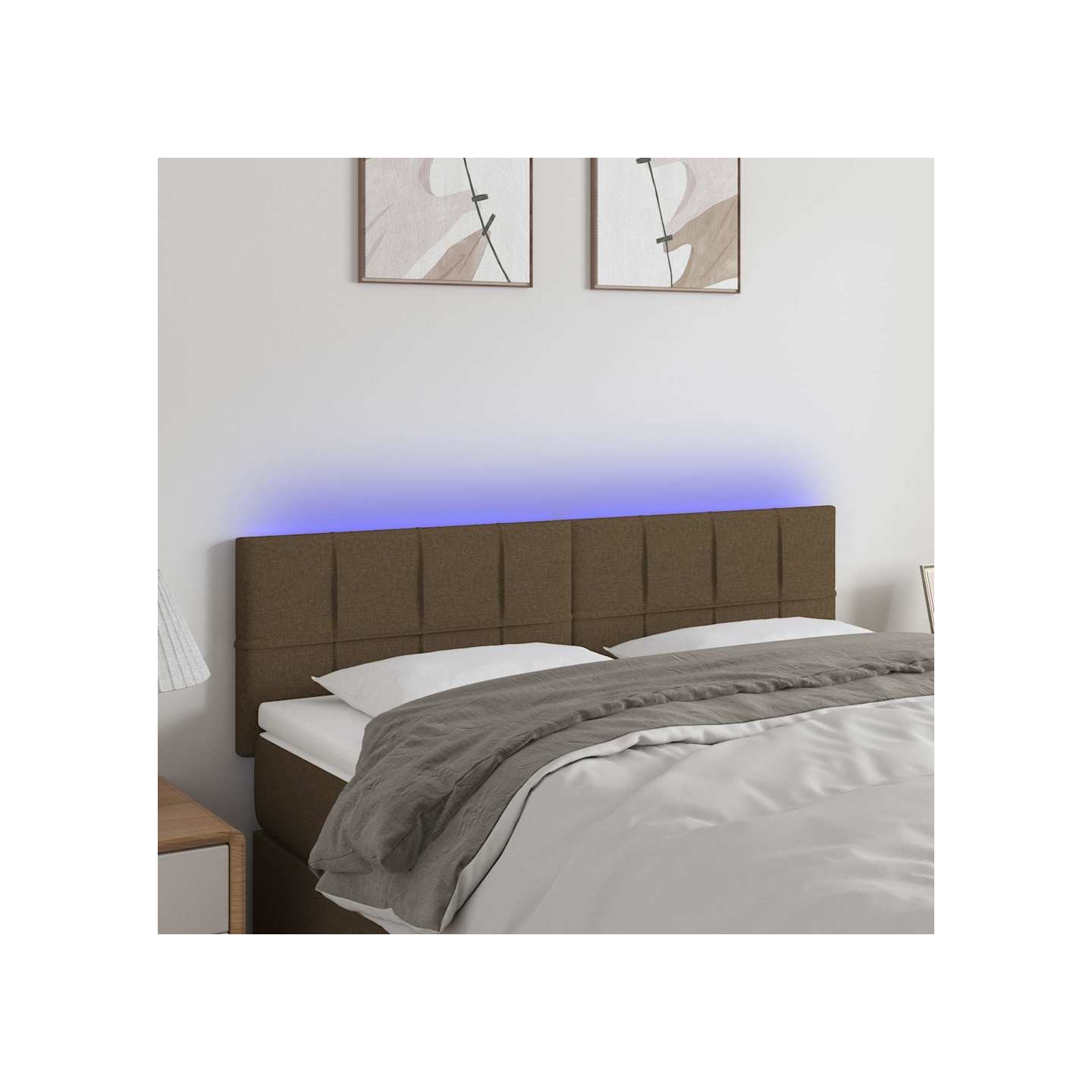 Tête de lit à LED Marron Foncé 144x5x78/88 cm Tissu