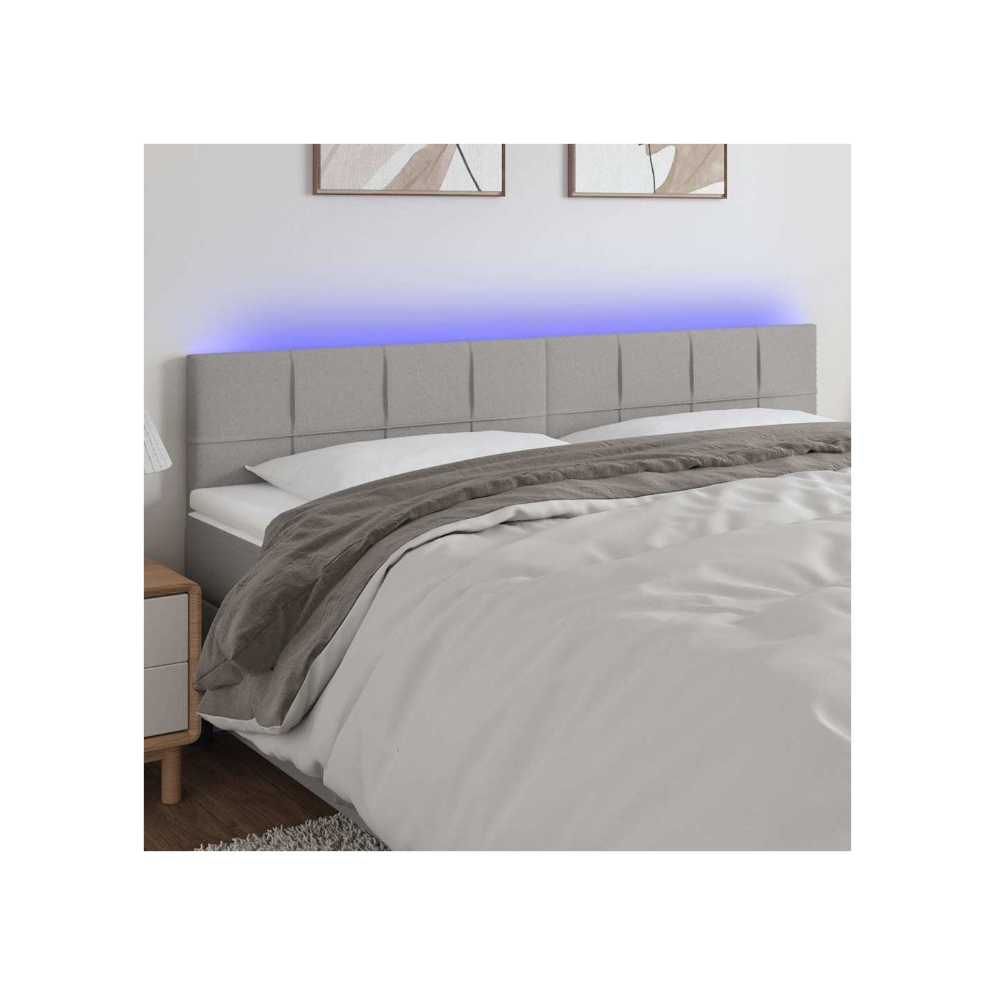 Tête de lit à LED Gris clair 180x5x78/88 cm Tissu