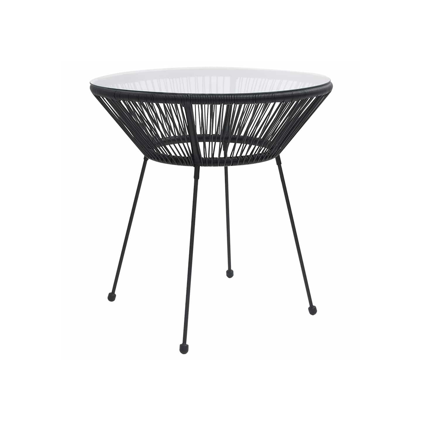 Table à manger de jardin Noir Ø70x74 cm Rotin et verre