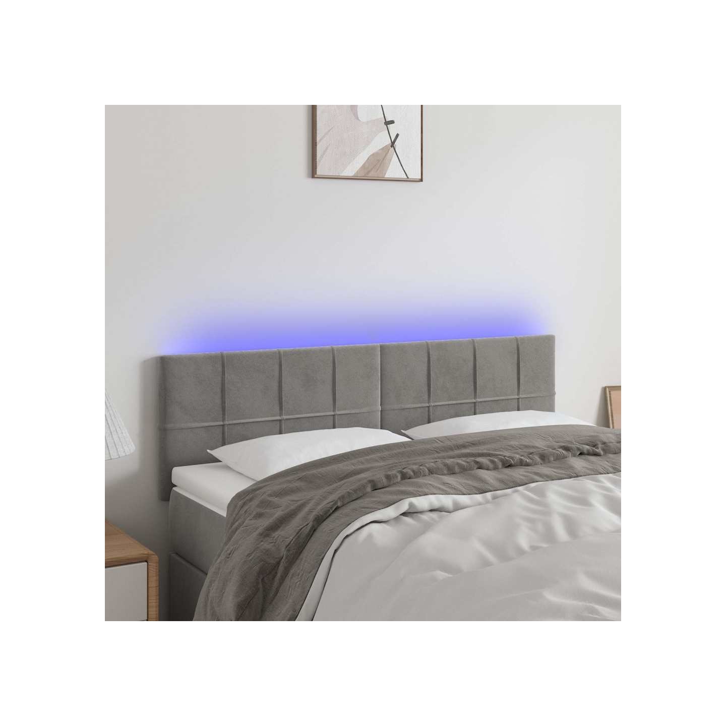 Tête de lit à LED Gris clair 144x5x78/88 cm Velours