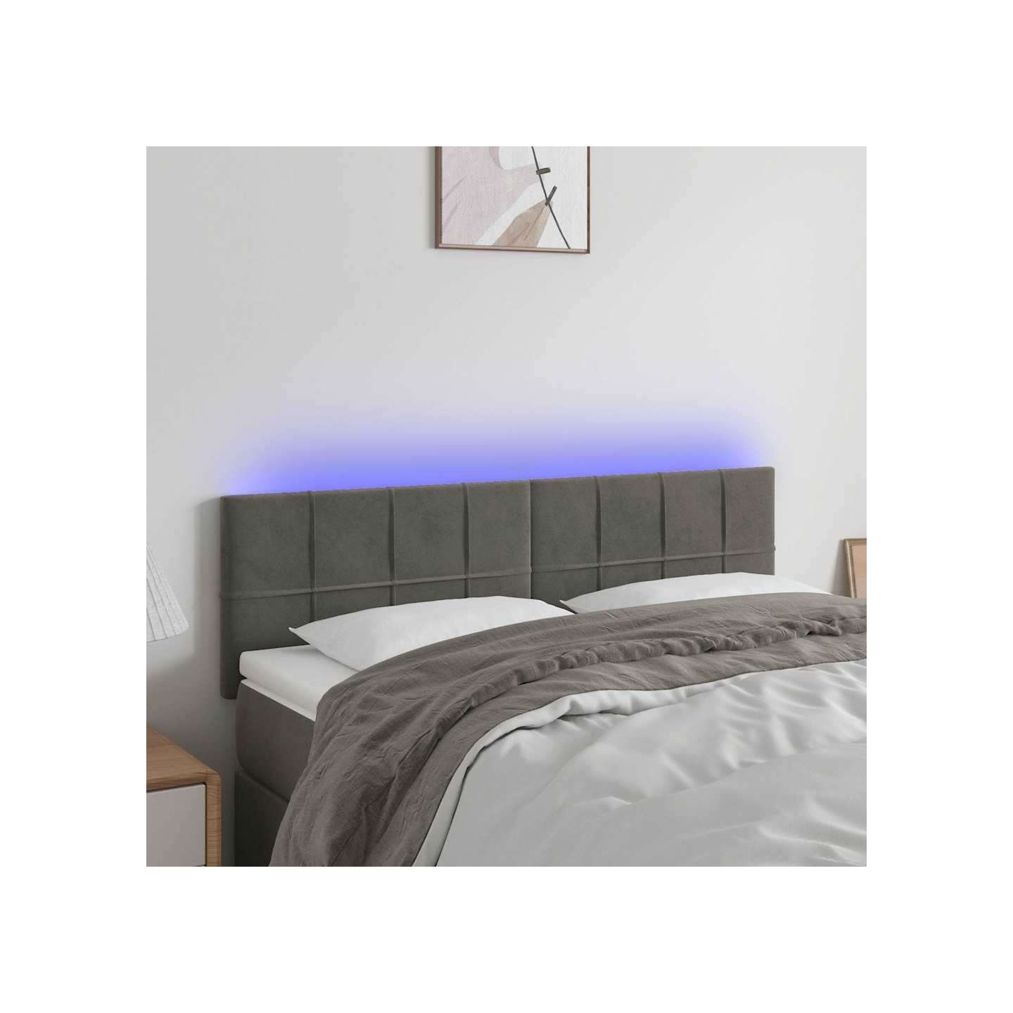 Tête de lit à LED Gris foncé 144x5x78/88 cm Velours
