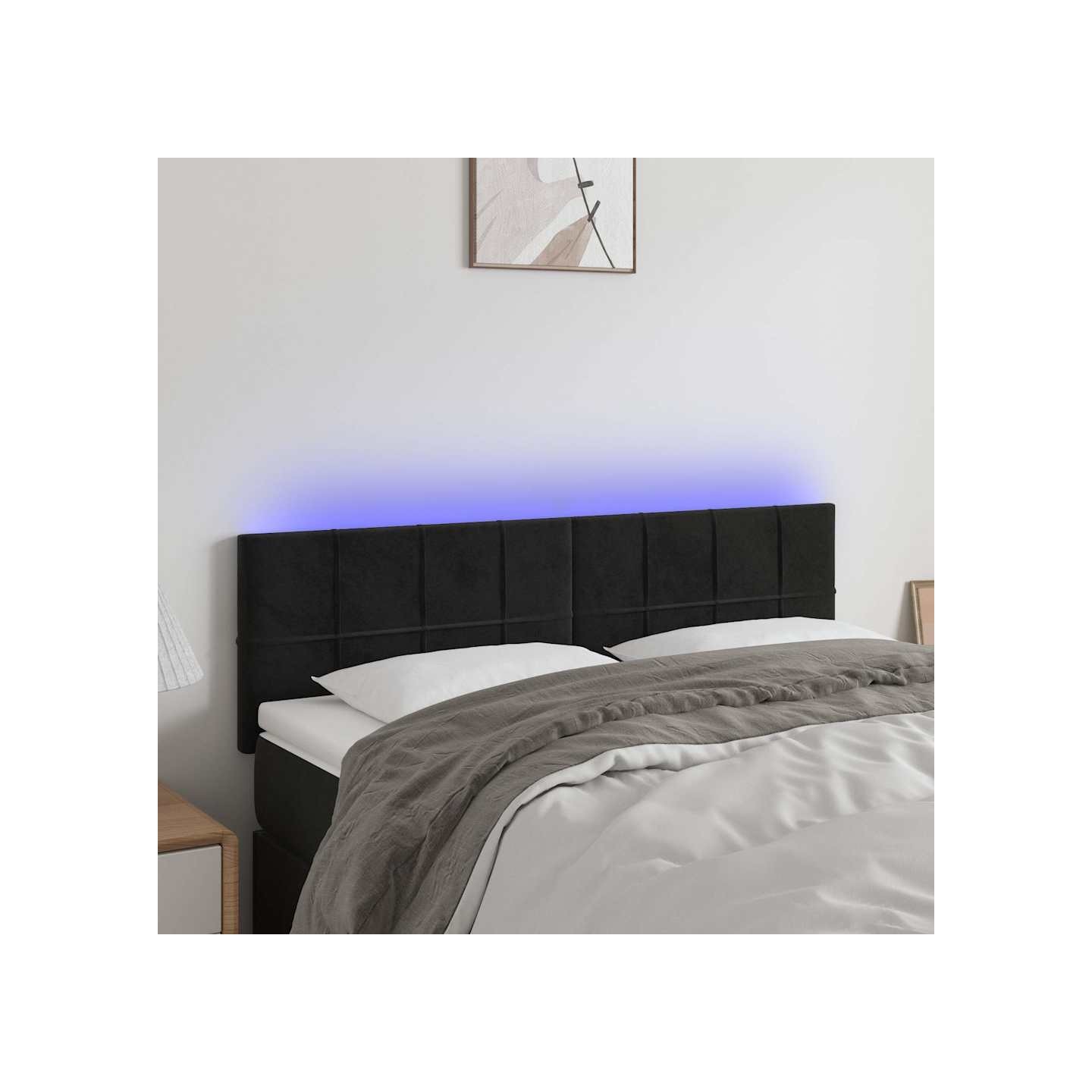 Tête de lit à LED Noir 144x5x78/88 cm Velours