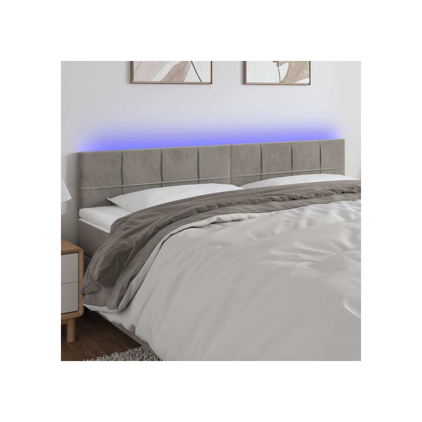 Tête de lit à LED Gris clair 200x5x78/88 cm Velours