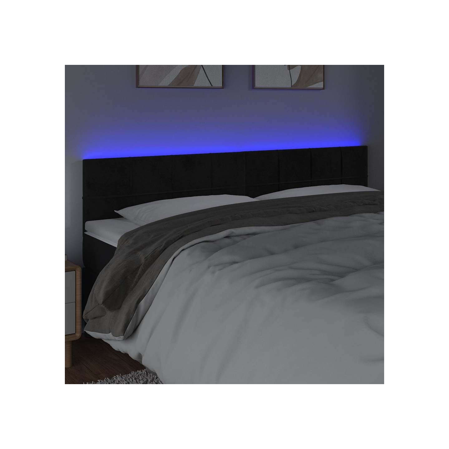 Tête de lit à LED Noir 180x5x78/88 cm Velours