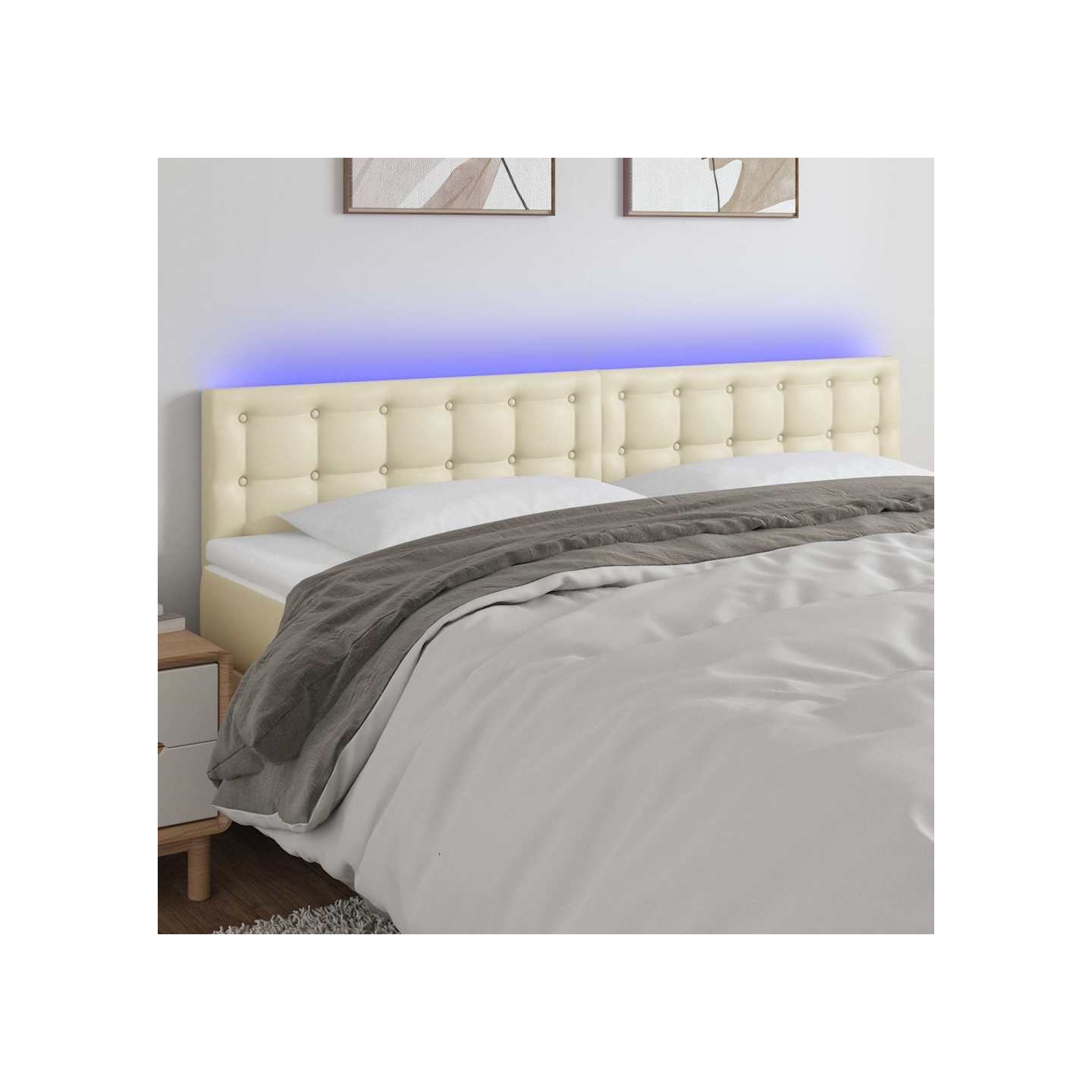 Tête de lit à LED Crème 200x5x78/88 cm Similicuir