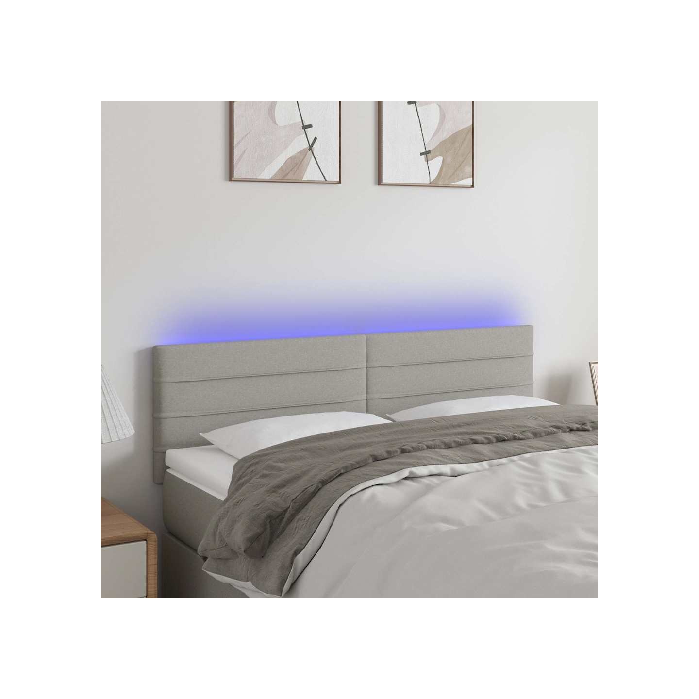 Tête de lit à LED Gris clair 144x5x78/88 cm Tissu