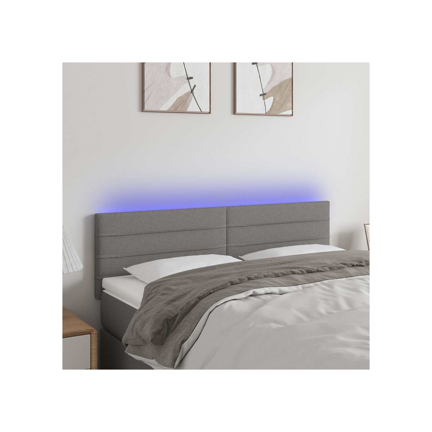 Tête de lit à LED Gris foncé 144x5x78/88 cm Tissu