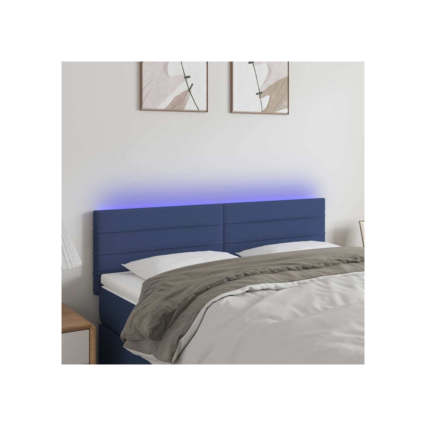 Tête de lit à LED Bleu 144x5x78/88 cm Tissu