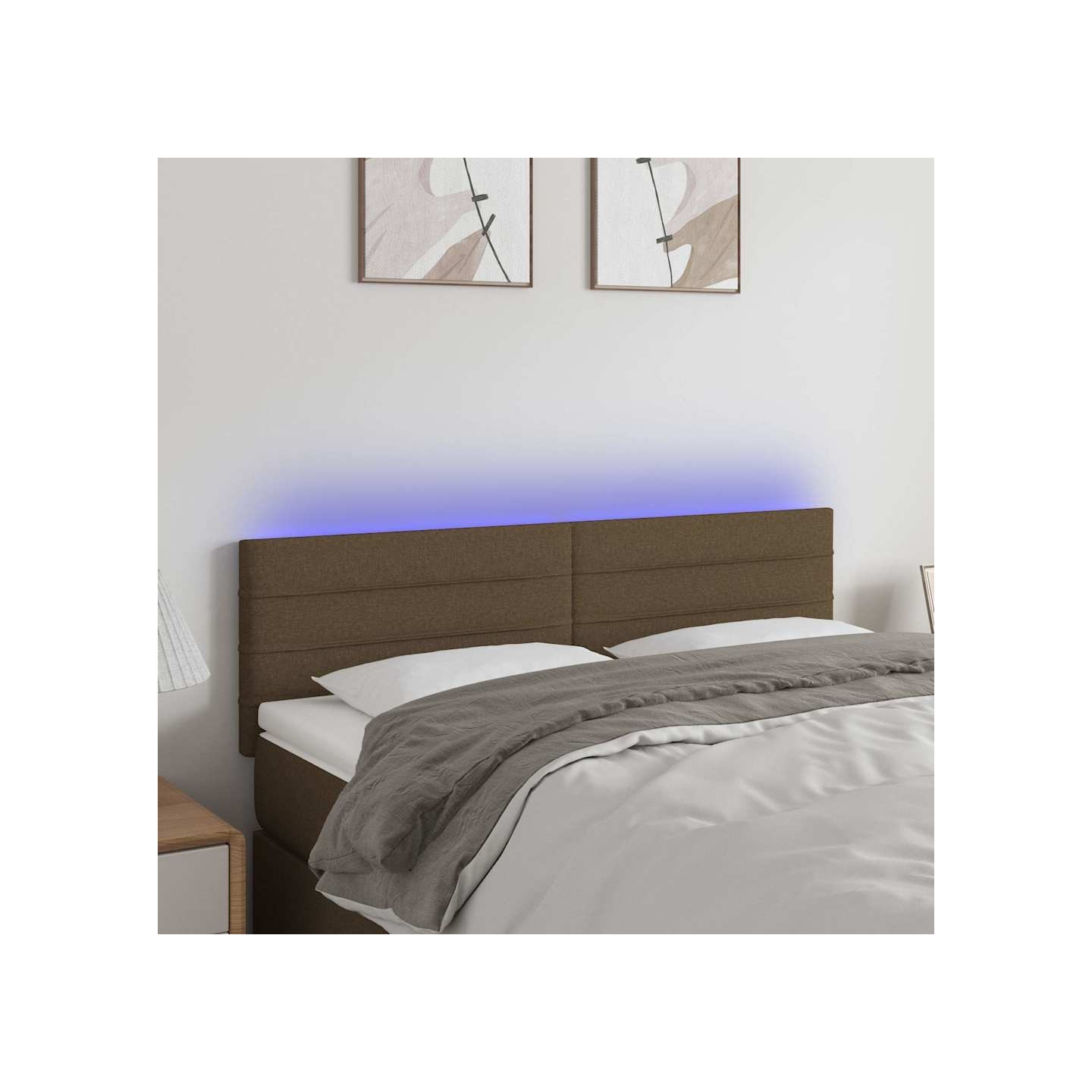 Tête de lit à LED Marron Foncé 144x5x78/88 cm Tissu