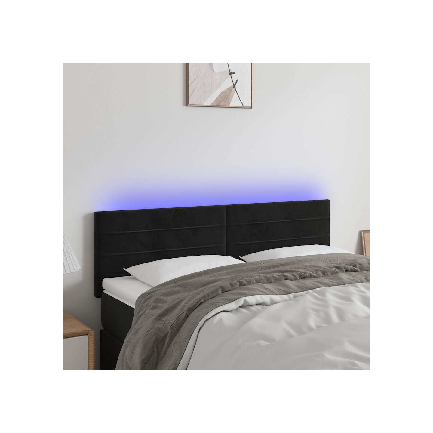 Tête de lit à LED Noir 144x5x78/88 cm Velours