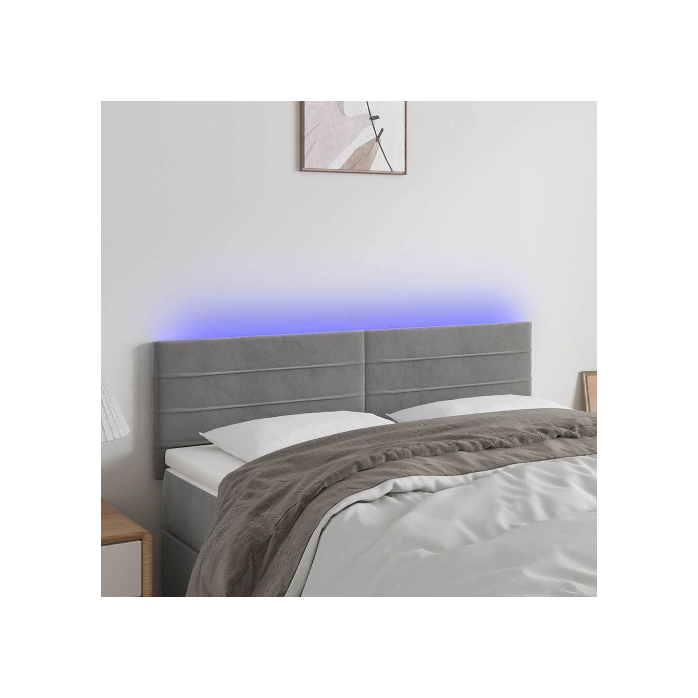 Tête de lit à LED Gris clair 144x5x78/88 cm Velours