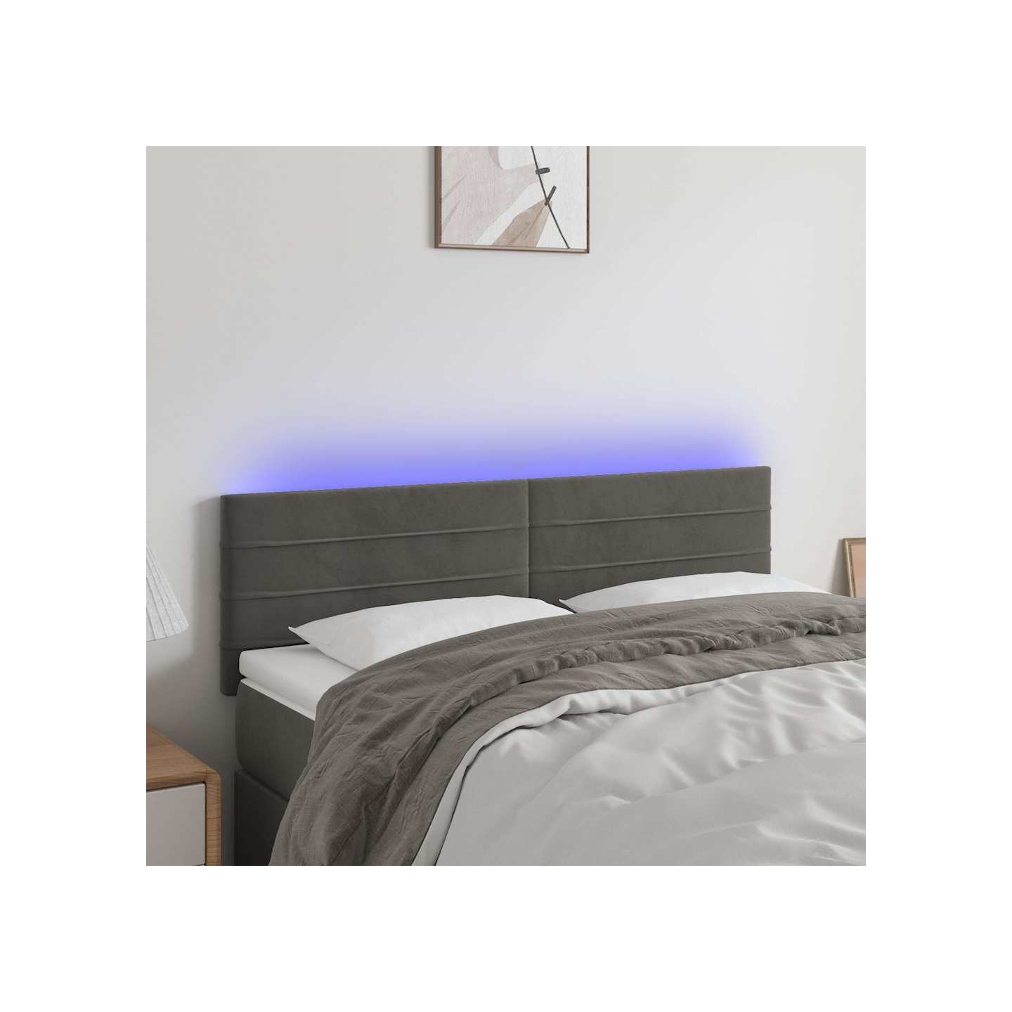 Tête de lit à LED Gris foncé 144x5x78/88 cm Velours