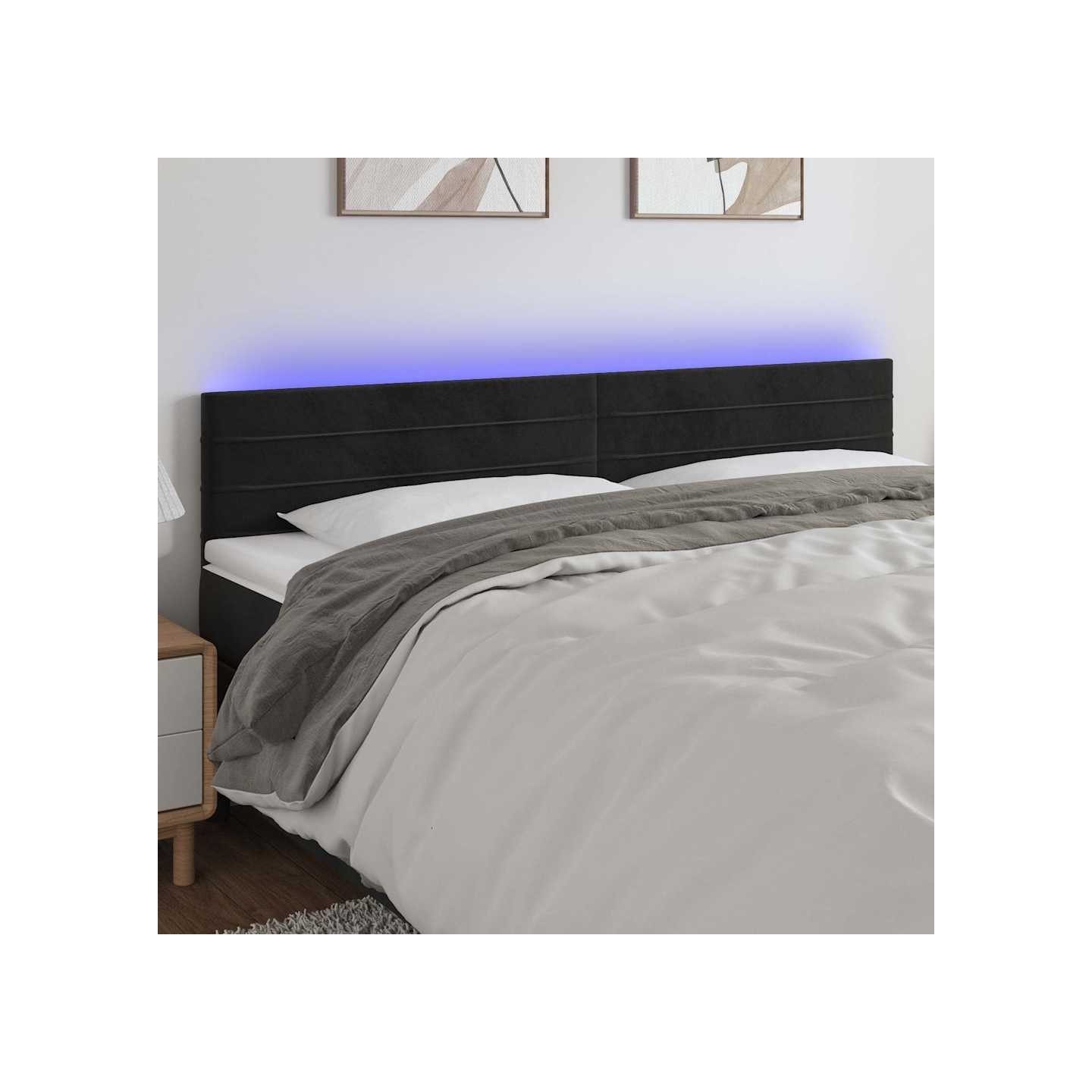 Tête de lit à LED Noir 200x5x78/88 cm Velours
