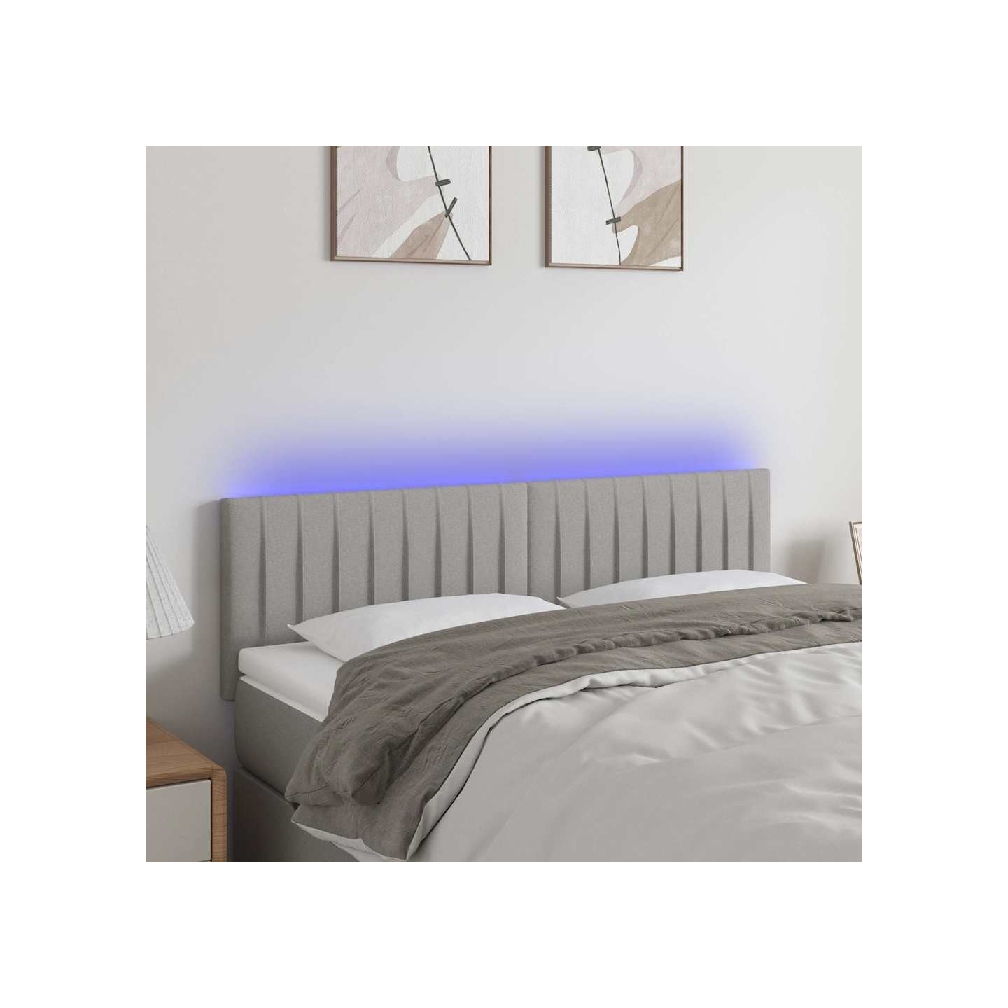 Tête de lit à LED Gris clair 144x5x78/88 cm Tissu