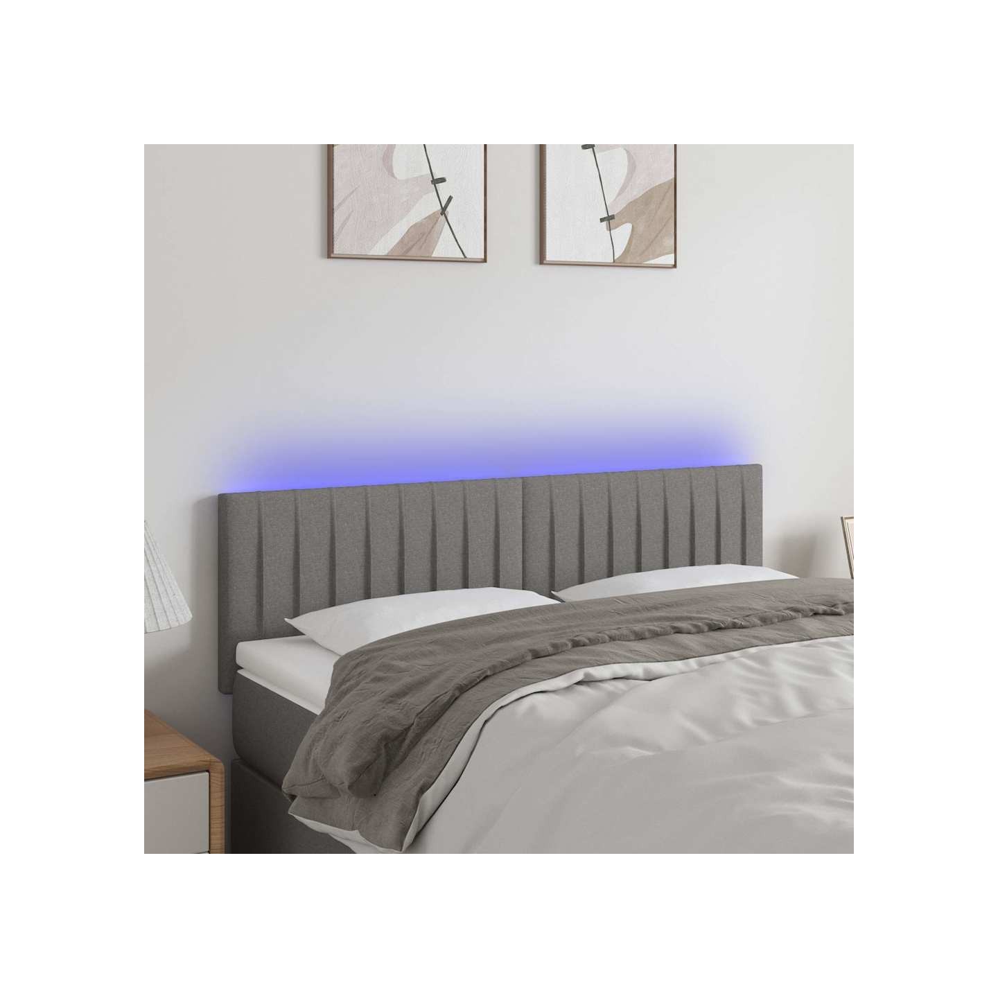 Tête de lit à LED Gris foncé 144x5x78/88 cm Tissu