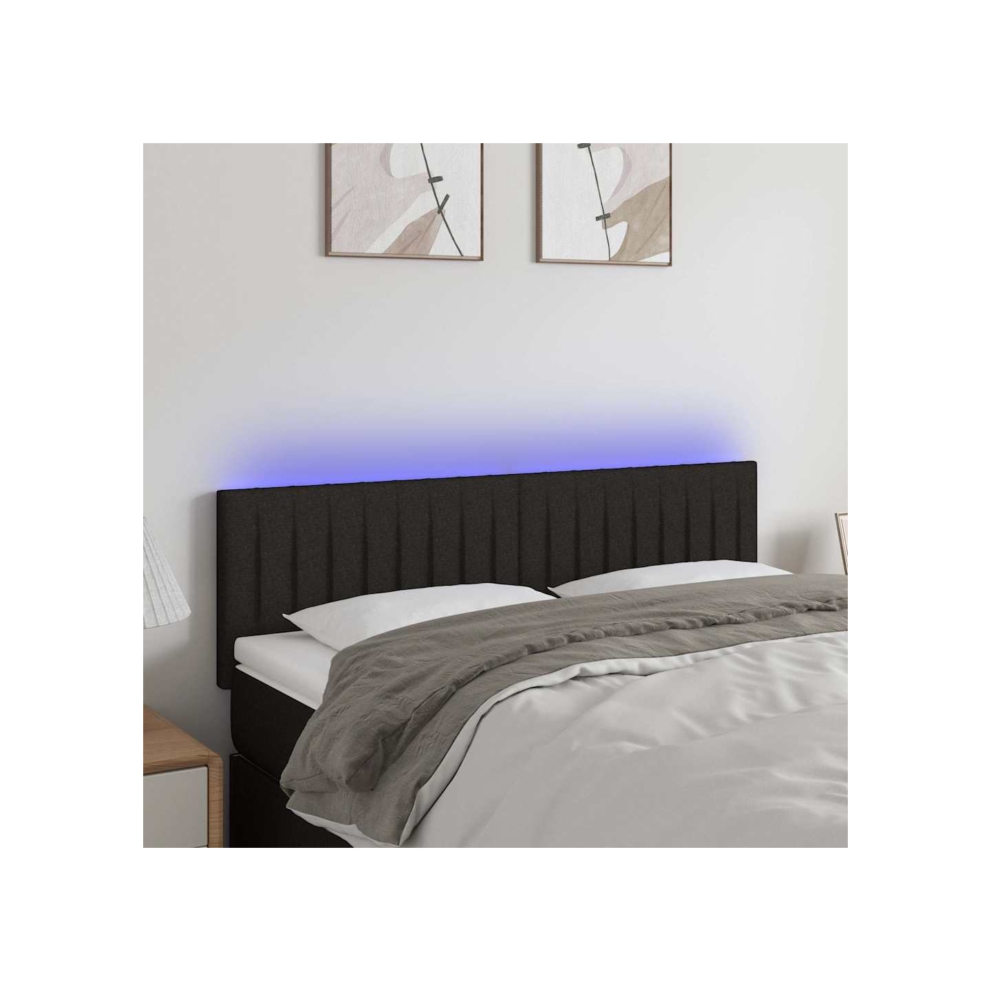 Tête de lit à LED Noir 144x5x78/88 cm Tissu