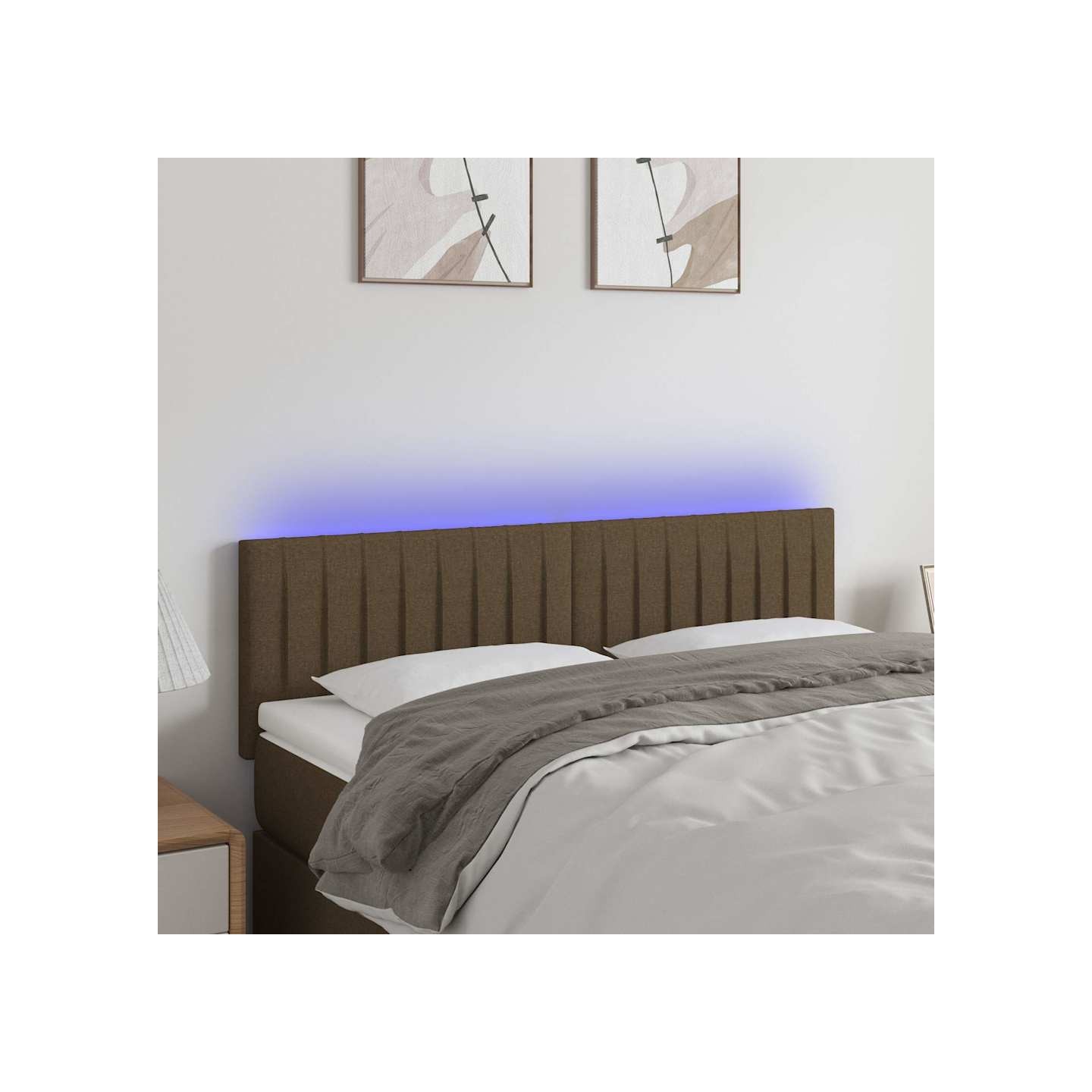Tête de lit à LED Marron Foncé 144x5x78/88 cm Tissu