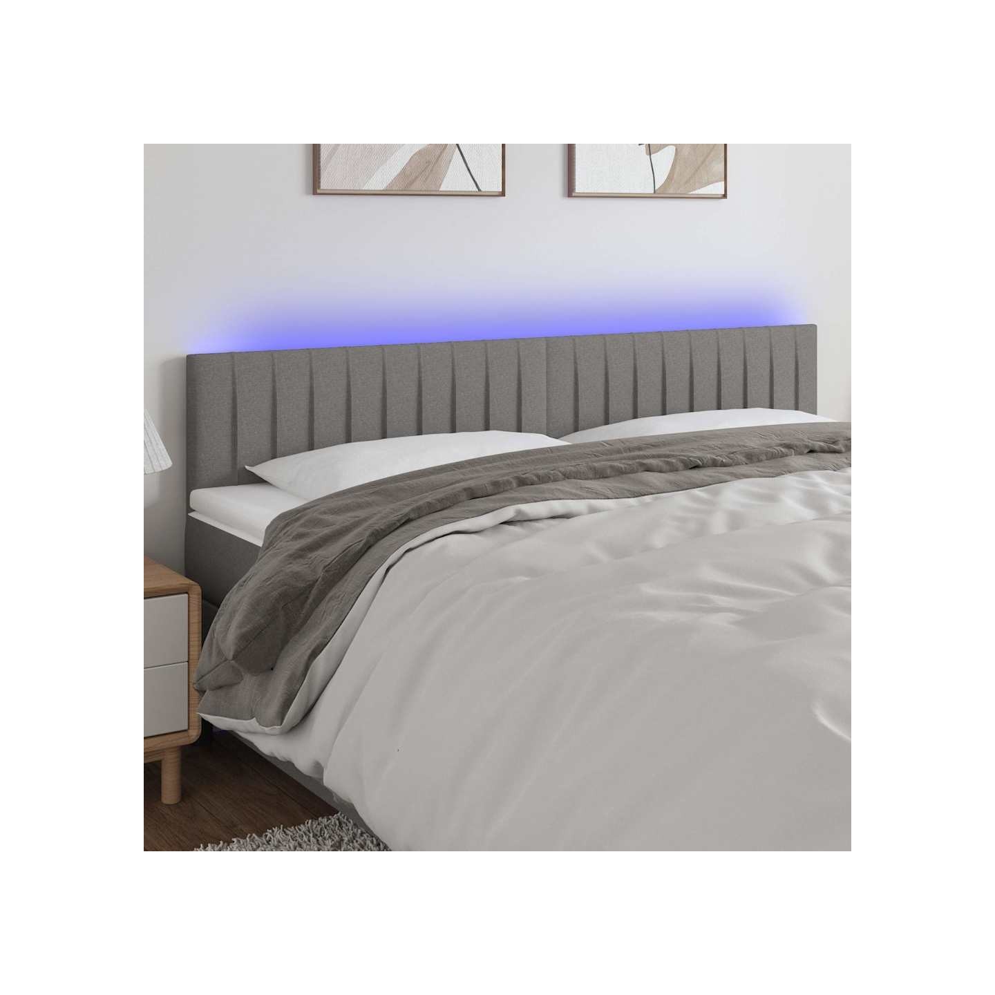 Tête de lit à LED Gris foncé 200x5x78/88 cm Tissu
