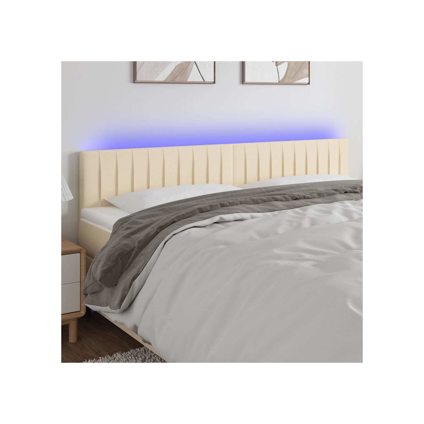 Tête de lit à LED Crème 200x5x78/88 cm Tissu