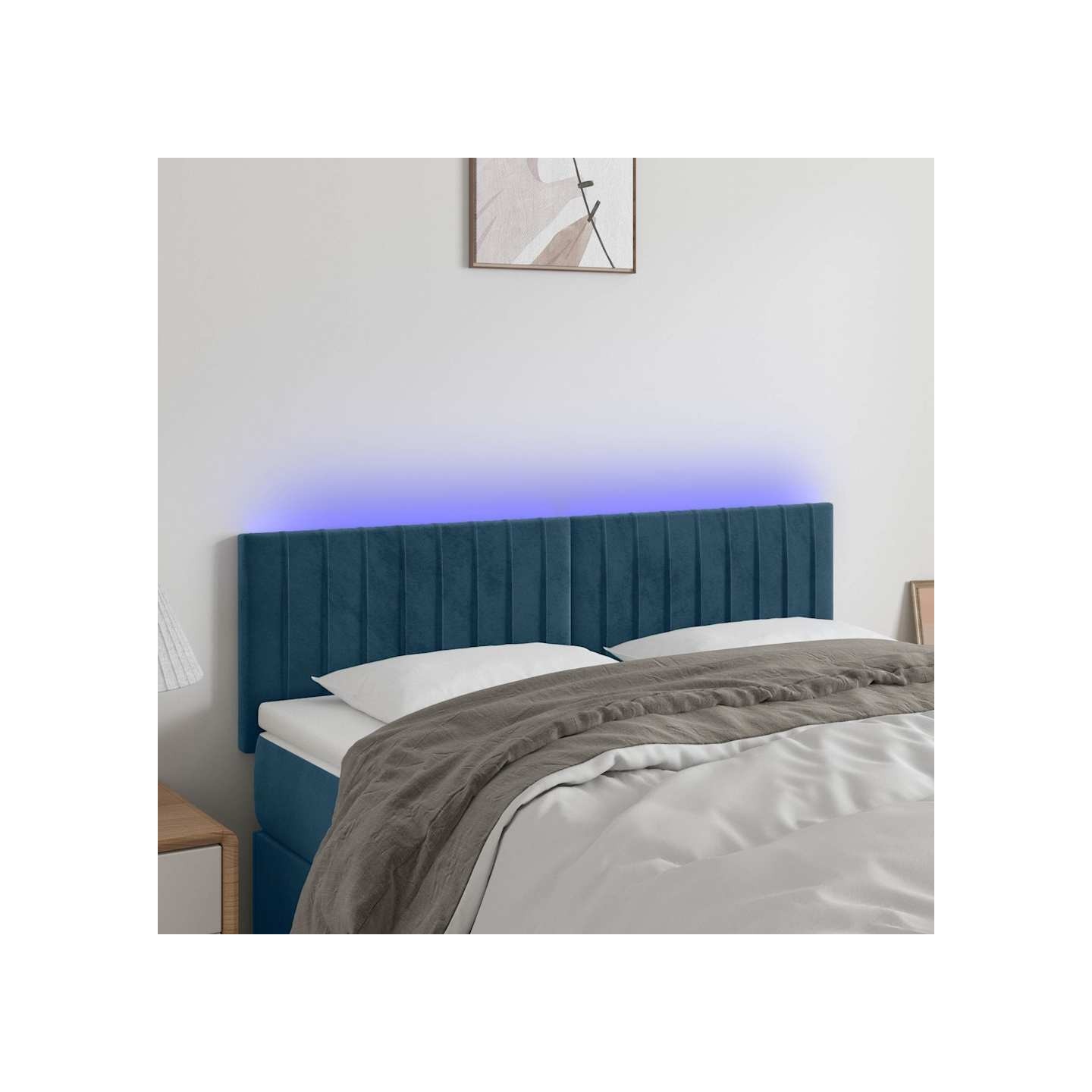 Tête de lit à LED Bleu foncé 144x5x78/88 cm Velours