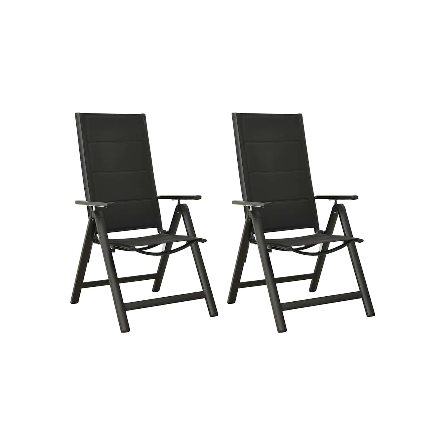 Chaises pliantes 2 pièces en textilène et aluminium noir