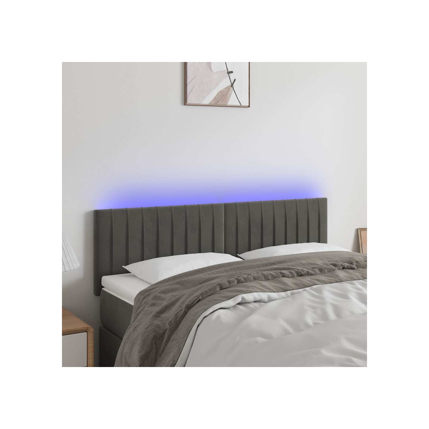 Tête de lit à LED Gris foncé 144x5x78/88 cm Velours