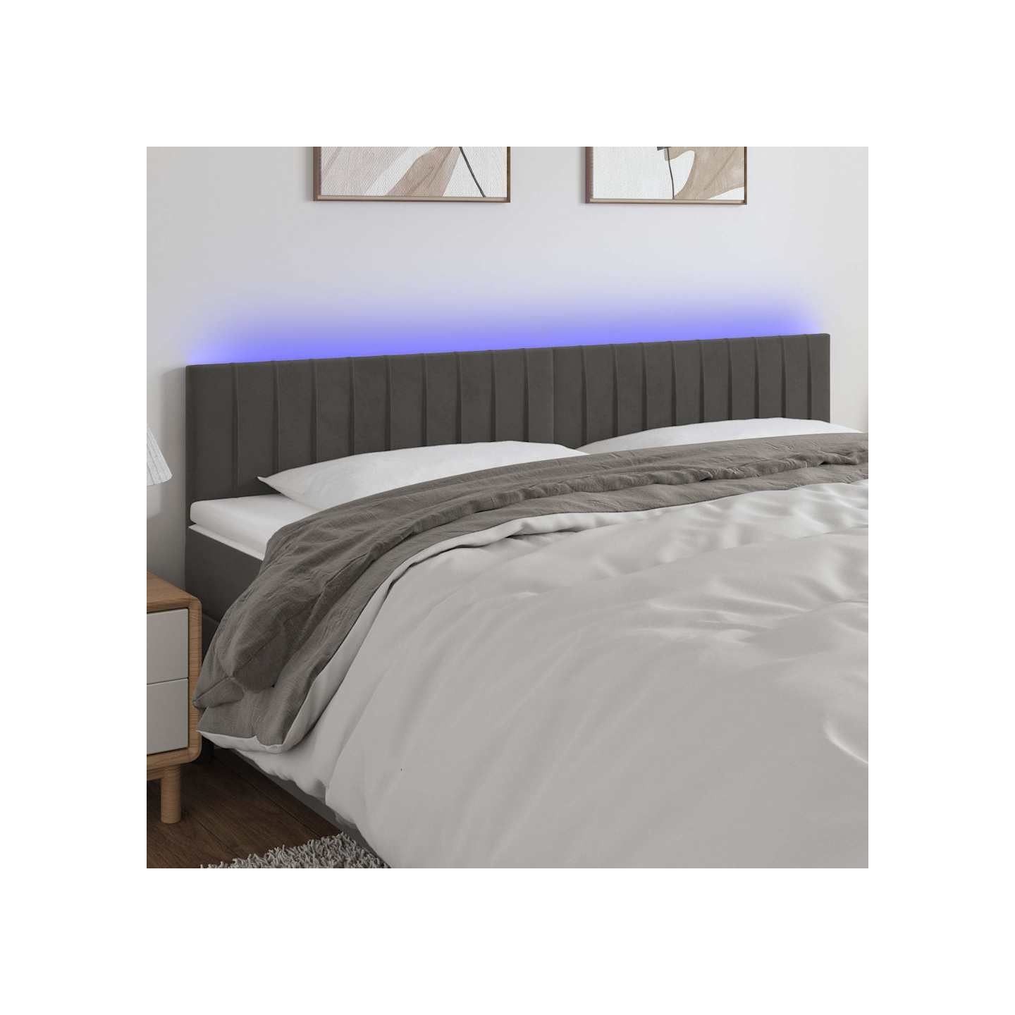 Tête de lit à LED Gris foncé 200x5x78/88 cm Velours
