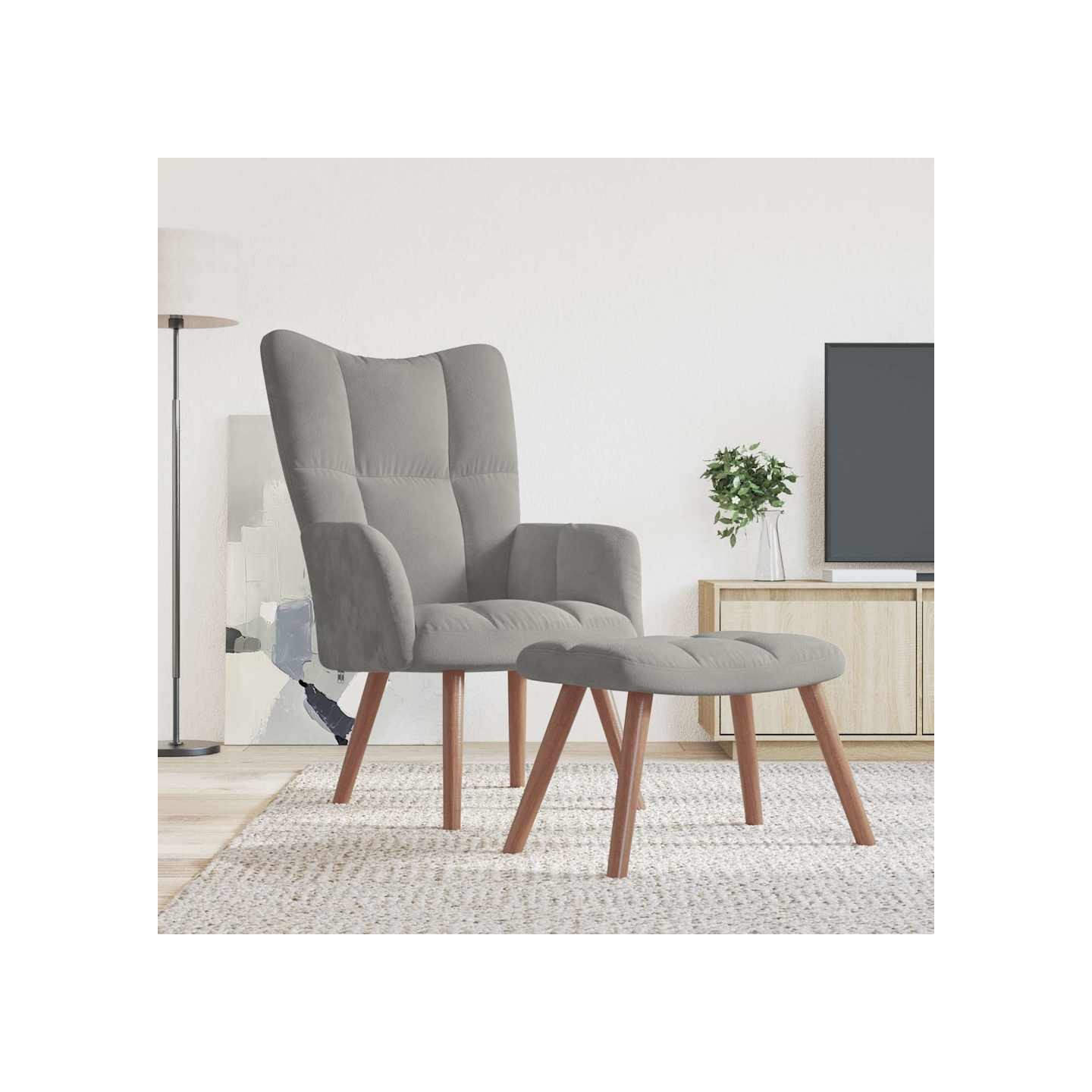 Chaise de relaxation avec repose-pied Gris clair Velours