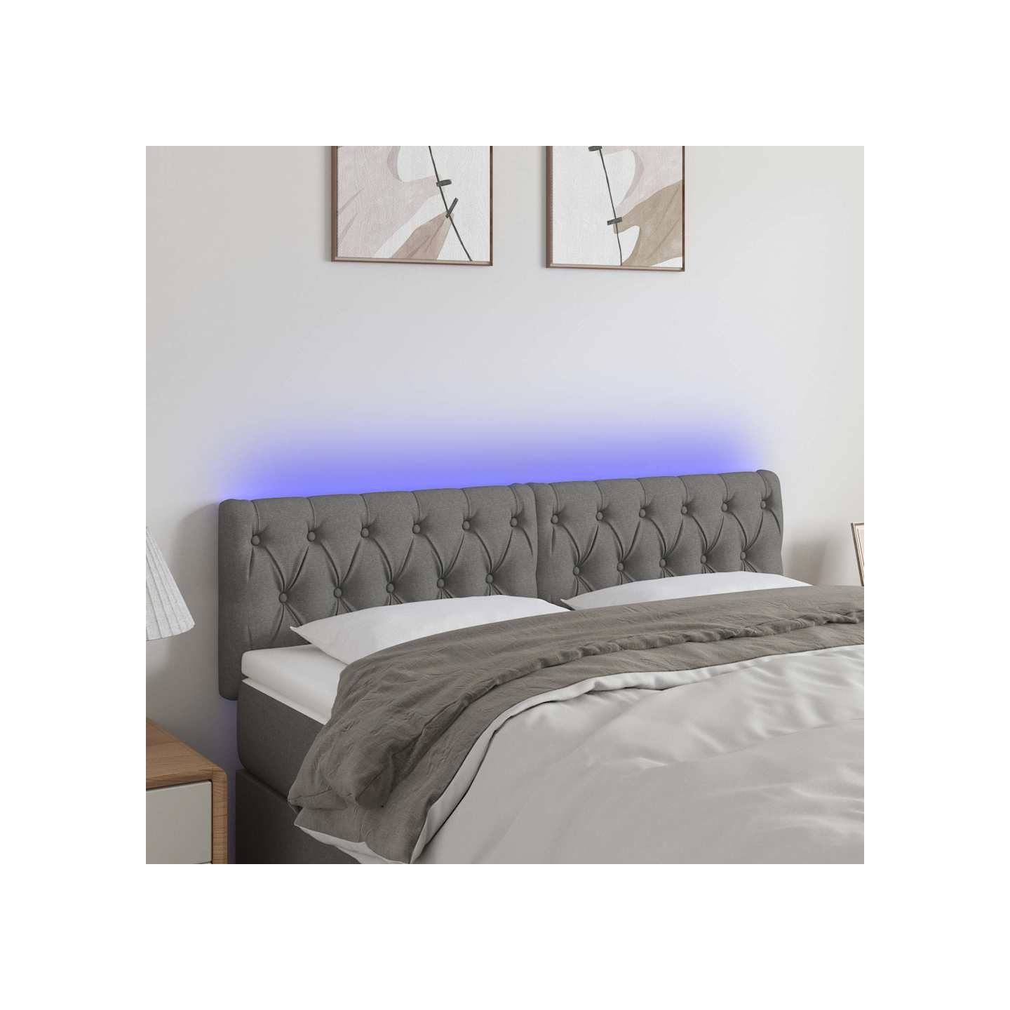 Tête de lit à LED Gris foncé 160x7x78/88 cm Tissu