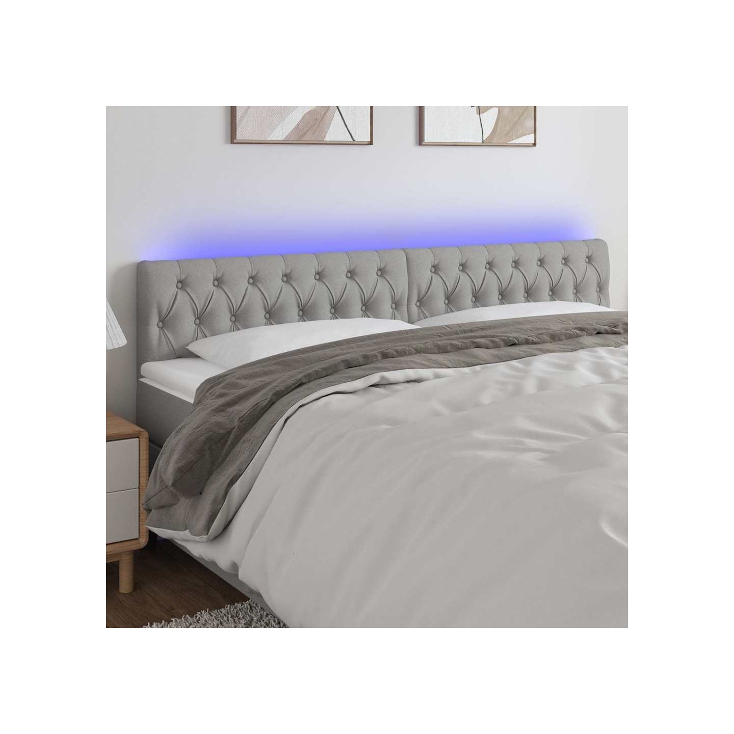 Tête de lit à LED Gris clair 180x7x78/88 cm Tissu