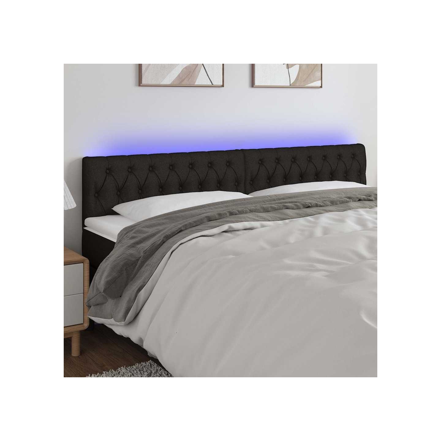 Tête de lit à LED Noir 180x7x78/88 cm Tissu