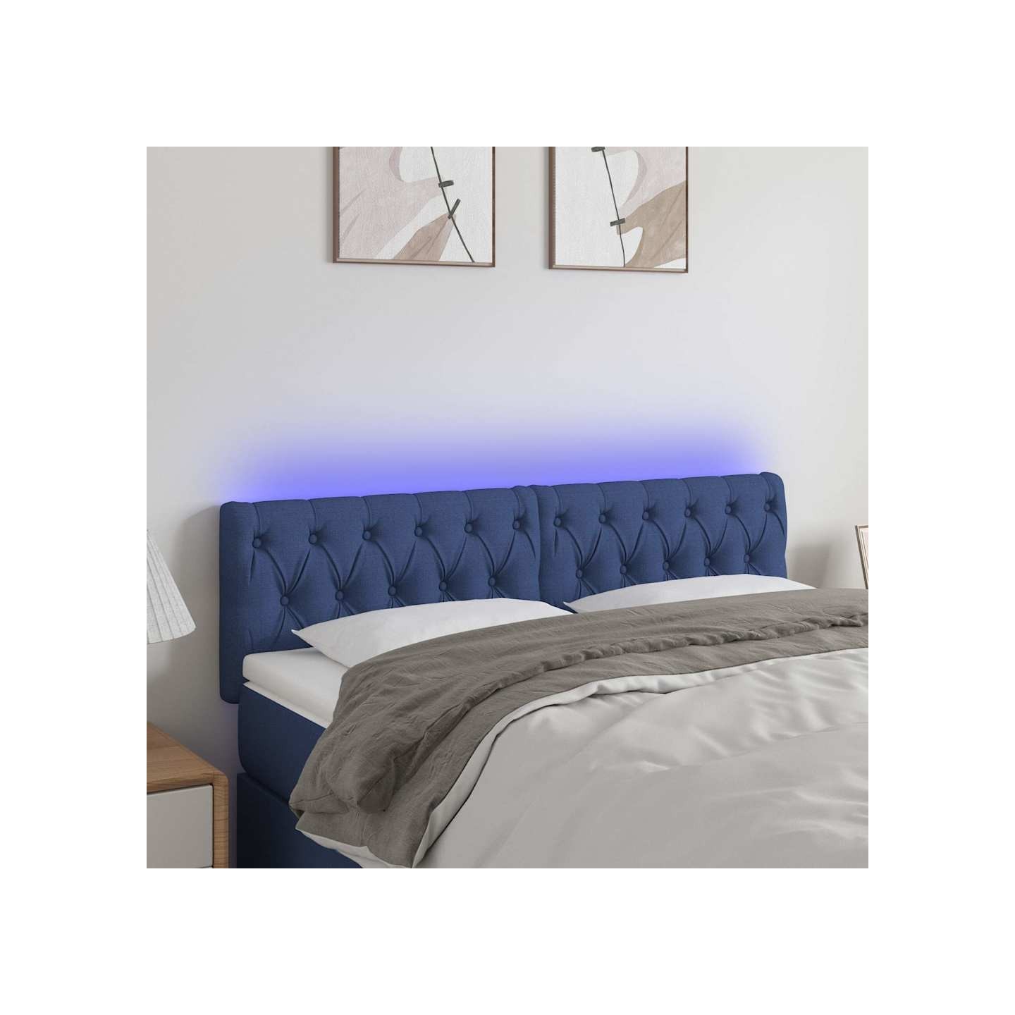 Tête de lit à LED Bleu 144x7x78/88 cm Tissu