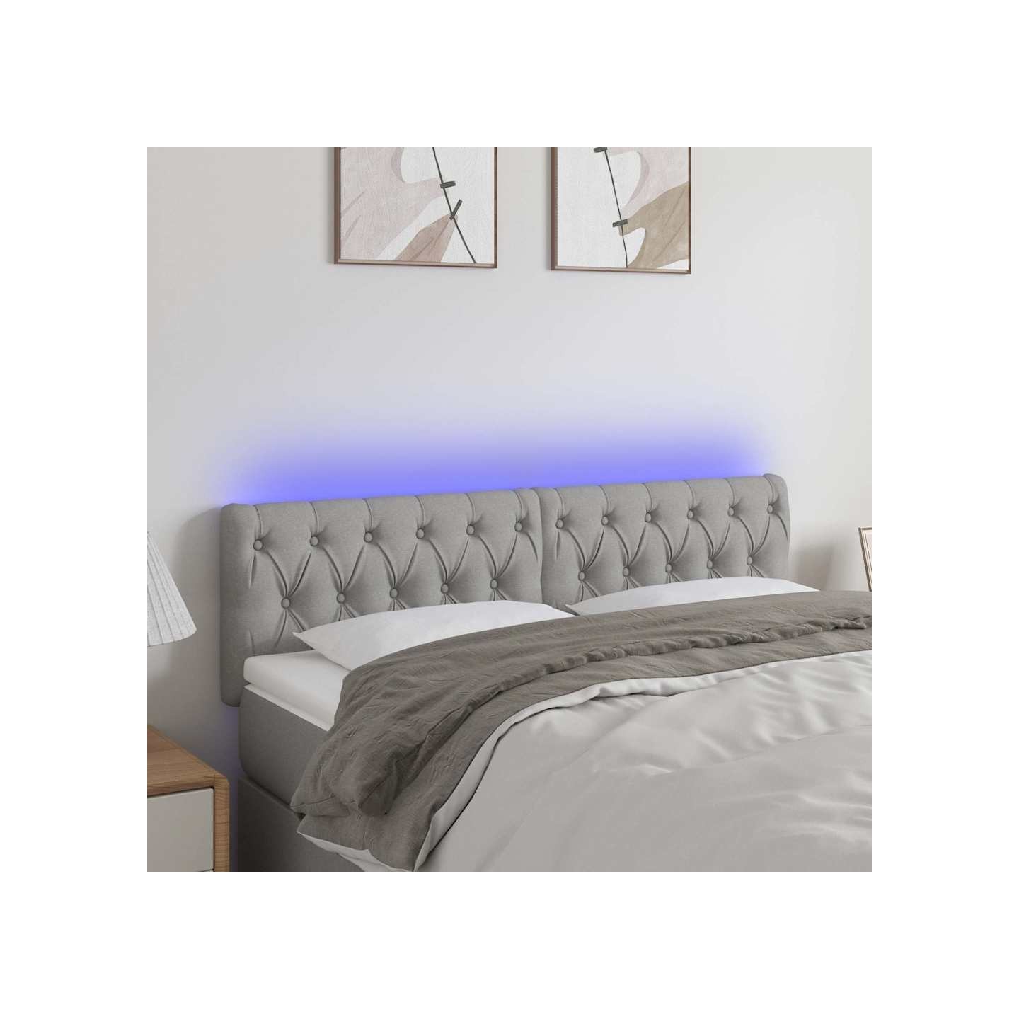 Tête de lit à LED Gris clair 160x7x78/88 cm Tissu