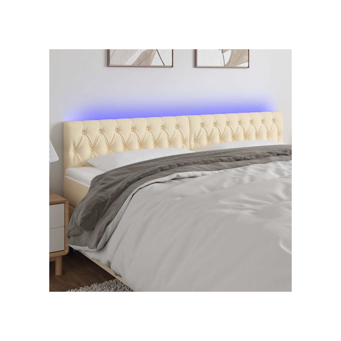 Tête de lit à LED Crème 200x7x78/88 cm Tissu